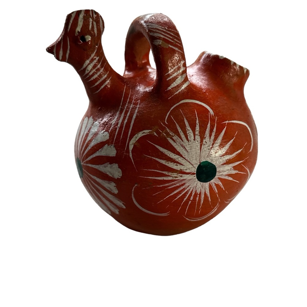 Old small Mexican terracotta water vessel handmade painted from Central Mexico